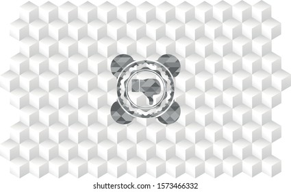 [object Odislike icon inside grey emblem. Retro with geometric cube white backgroundbject]
