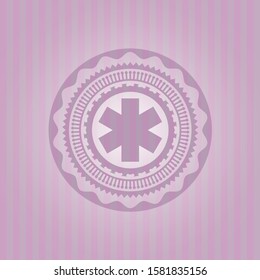[object Oemergency cross icon inside pink emblem. Retrobject]