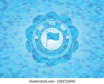 [object Oflag icon inside sky blue emblem with mosaic ecological style backgroundbject]