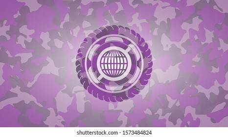 [object Oglobe, website icon on pink and purple camo texturebject]