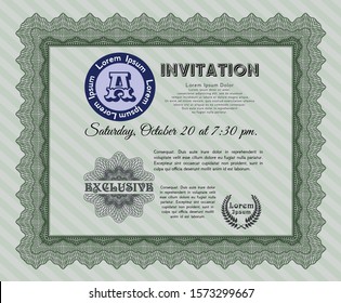 [object OGreen Invitation template. Money Pattern. Vector illustration. Complex background. bject]