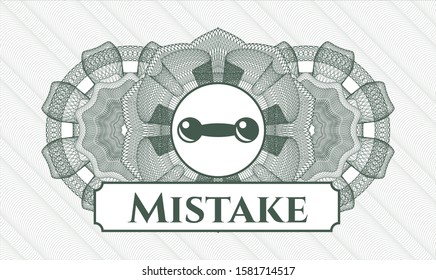[object OGreen money style rosette with dumbbell icon and Mistake text insidebject]