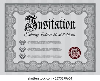 [object OGrey Retro invitation. With guilloche pattern. Superior design. Detailed. bject]