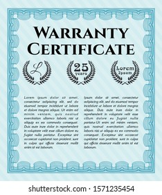 [object OLight blue Warranty Certificate template. With quality background. Money Pattern design. Detailed. bject]