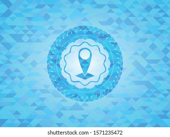 [object Omap pointer icon inside realistic light blue mosaic emblembject]