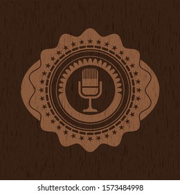 [object Omicrophone icon inside wooden signboardsbject]
