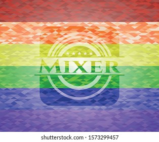 [object OMixer on mosaic background with the colors of the LGBT flagbject]