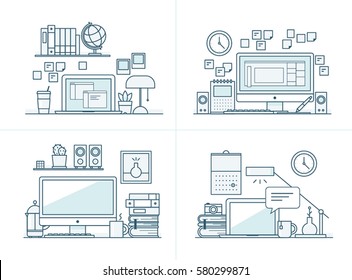 Objeto en iconos de línea de escritorio ilustración vectorial diseño plano