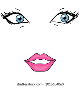 Object on white background. Eyes and lips of a beautiful girl. Fashion style. Vector