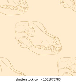 Object on white background skull dog sideways. Seamless retro background, vintage, orange, yellow. vector illustration