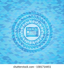 [object Onewspaper icon inside sky blue mosaic emblembject]