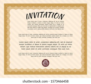 [object OOrange Formal invitation template. With complex linear background. Vector illustration. Superior design. bject]