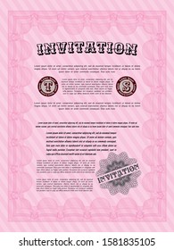 [object OPink Retro invitation. With linear background. Money Pattern. Vector illustration. bject]