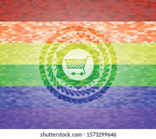 [object Oshopping cart icon on mosaic background with the colors of the LGBT flagbject]