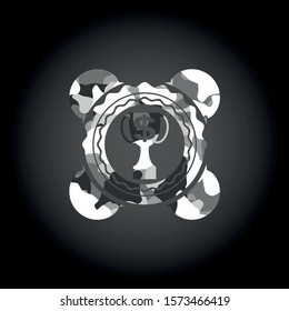 [object Otrophy with money symbol inside icon inside grey camouflaged emblembject]
