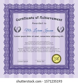 [object OViolet Diploma or certificate template. Vector illustration. With guilloche pattern. Retro design. bject]
