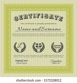 [object OYellow Certificate template. Good design. With background. Customizable, Easy to edit and change colors. bject]