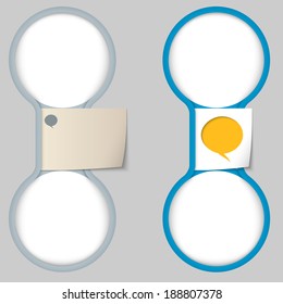 object with paper on notes and two circular area for entering text 