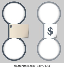 object with paper on notes and two circular area for entering text 