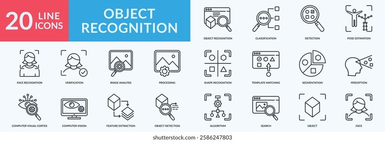 Object recognition icon collection set with pose estimation,face recognition, image analysis, computer vision, object detection