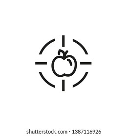 Object recognition line icon. Food, fruit, apple in optical focus. Artificial intelligence concept. Vector illustration can be used for topics like identification, authentication, detection