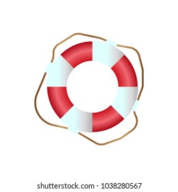An object of red-white color is represented in the form of a rescue ring. Rope in a circle. Logo of the application. Vector illustration.