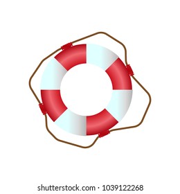 An object of red-white color is represented in the form of a rescue ring. Rope in a circle. Logo of the application. Vector illustration.