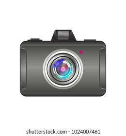 An object is represented in the form of a camera with a lens and colored lenses with glare.