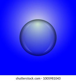 An object is represented in the form of a falling drop or a glass transparent ball with glare on a blue background.