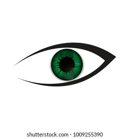An object is represented in the form of a lens or eyeball, the lens of the human eye with a greenish pupil, eyelid and eyelash.