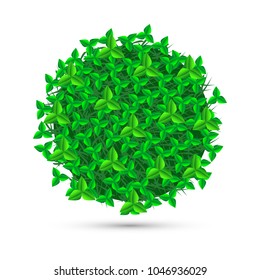 The object is represented in the form of a round bush with green leaves in the form of trefoils and green grass. A shadow falls down below. Vector illustration. Green Planet.