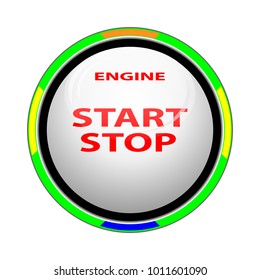 An object is represented in the form of a round button for starting a white engine in the body, an inscription of a red engine, a start, a stop.