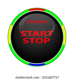 An object is represented in the form of a round button for starting the engine in a black color in the body, an inscription of a red engine, a start, a stop.
