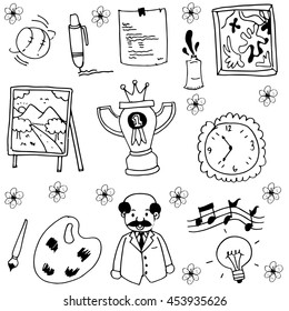 Object school doodles with hand draw illustration