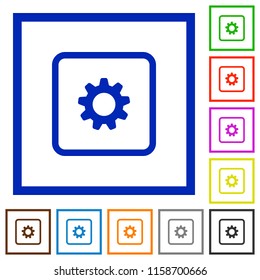 Object settings flat color icons in square frames on white background