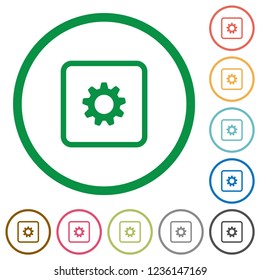 Object settings flat color icons in round outlines on white background