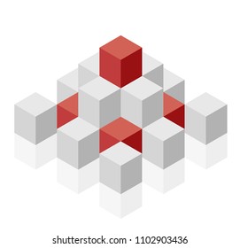 Object in shape of pyramid. Abstract cube vector shape reminiscent of technological development, nanotechnology minimalistic block component. Isometric brand of scientific institution, research center