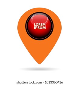 An object is shown in the form of a label on an orange-colored map with a bulging volumetric red ball inside, with an inscription indicating insert your own text.