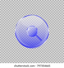 The object is shown as a transparent button for sites. A magnifying glass with a transparent glass is shown.