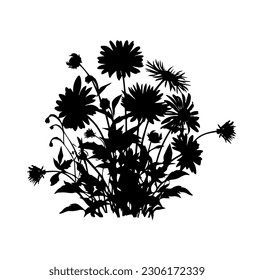 El objeto de la silueta de flores crece en un grupo. Ilustración del vector