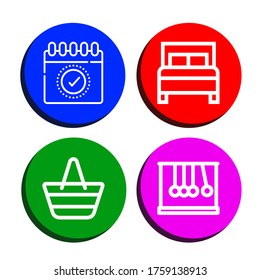 conjunto de iconos simples de objetos. Contiene iconos como Calendario, Cama, Bolsa de playa, Cuna de Newtons que se pueden usar para web, móvil y logotipo