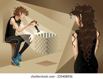 Object, subject and not acting witness. Who am I? Vector illustration