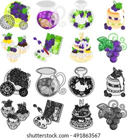 The object and syrup and pancake and cupcake and picture and jewel of grapes