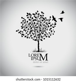 Object tree with leaves and flying birds. Vector