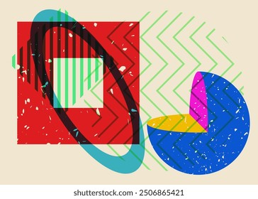 Object in trendy riso graph design. Colorful geometric shapes. Geometry elements abstract risograph print texture style.