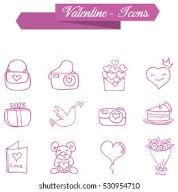 Object valentine day icons collection