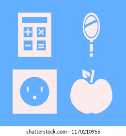object vector icons set. with apple, electric outlet, hand mirror and calculator in set