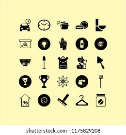 object vector icons set. with cosmetic cream, boiled pan, left arrow and trophy cup in set