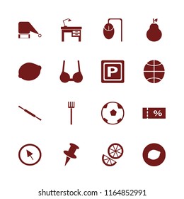 object vector icons set. with lamp on desk, brassiere, push pin and parking sign in set