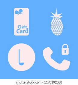 object vector icons set. with security telephone, ladle spoon, fresh pineapple and gift card in set